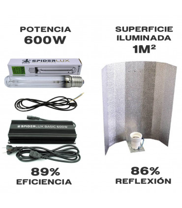 Kit iluminación 600w electrónico Spiderlux con reflector estuco
