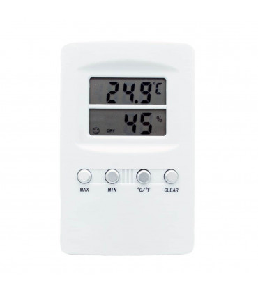 Termohigrómetro digital Spiderlux con registro de temperaturas y humedades máximas y mínimas.