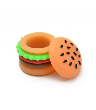 BOTE SILICONA HAMBURGUESA 32MM Antiadherente para guardar resinas abierto.