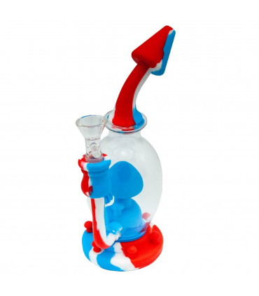 BONG SILICONA SETA PARA AGUA CON PERCOLADOR 19,80CM Azul y rojo.
