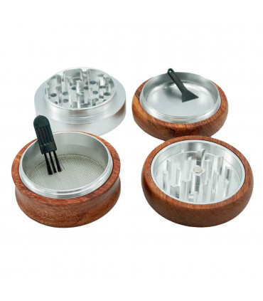 GRINDER MADERA PREMIUM 4 PARTES 66MM Picador con polinizador desmontado.
