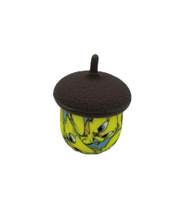 Bote de silicona con forma de bellota. Diseño piolín