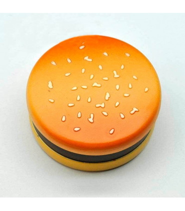 Grinder para marihuana con polinizador y diseño de hamburguesa. Abierto.